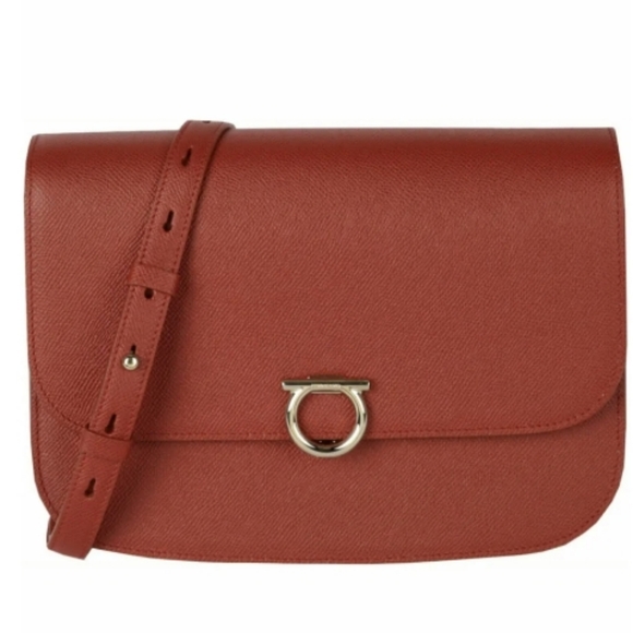 NWT Salvatore Ferragamo-Gancini Logo Crossbody Bag & Dust Bag (Terracotta 🧡❤🤎) - Picture 1 of 6
